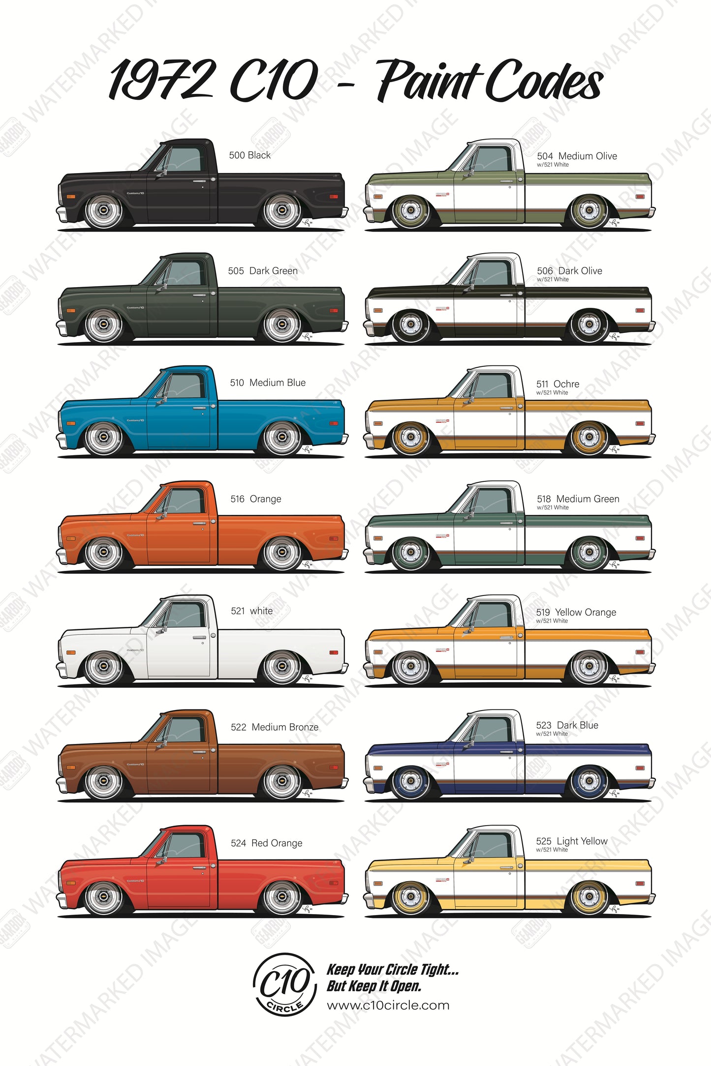 1967-1972 C10 Paint Codes Poster