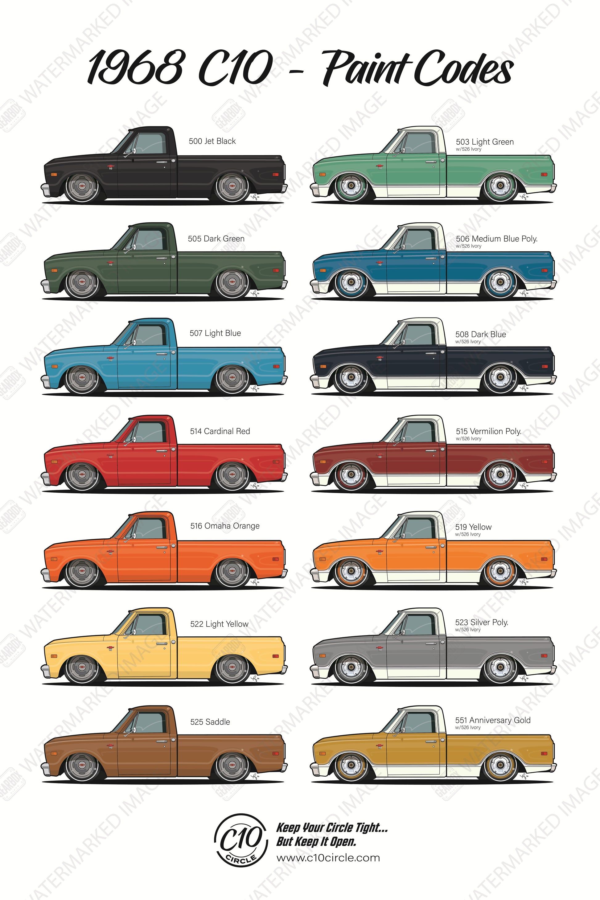 1968 C10 Circle Paint Code Poster