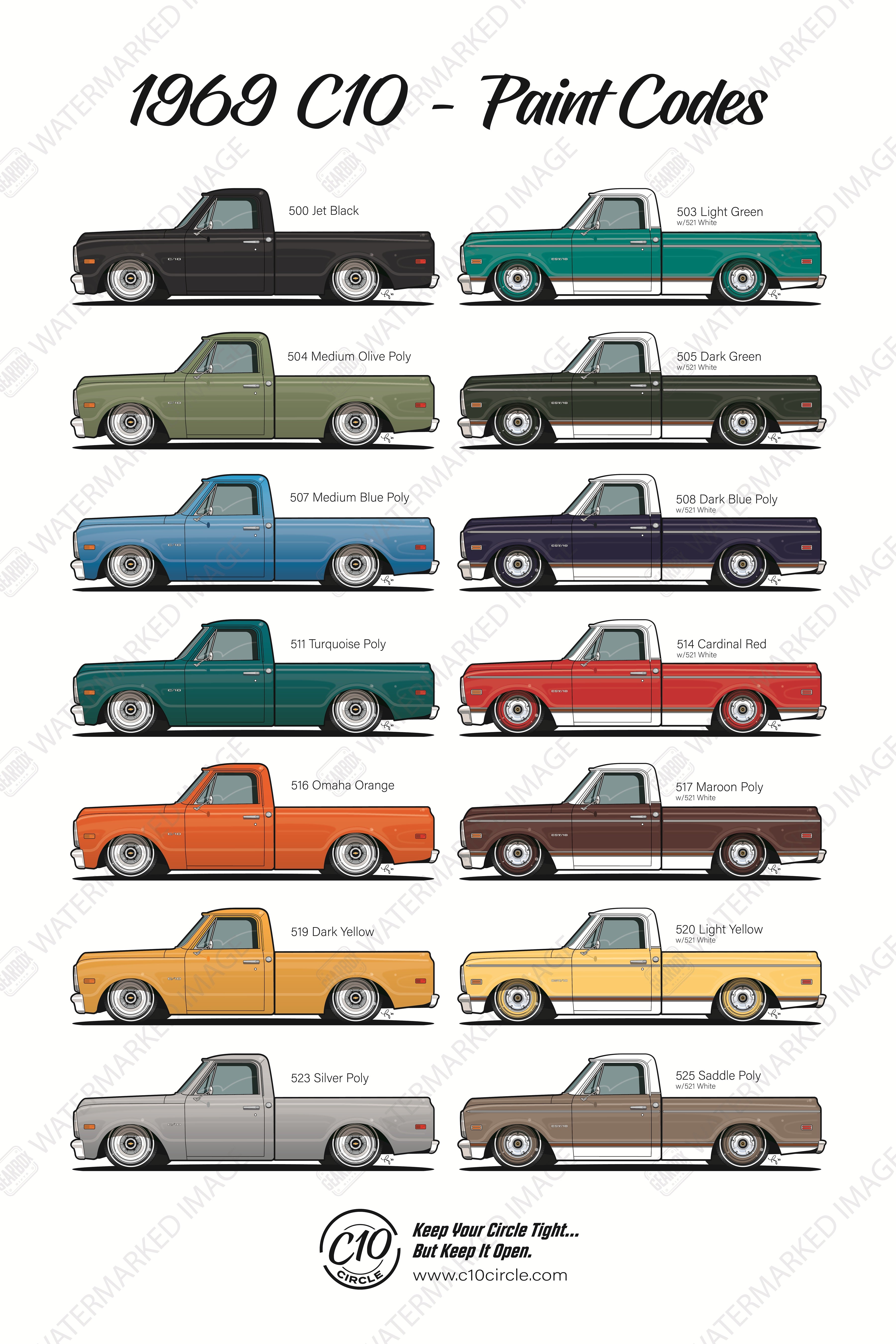 S10 Color Code Identification 1967-1972 C10 Paint Codes Poster – Gearbox Gifts