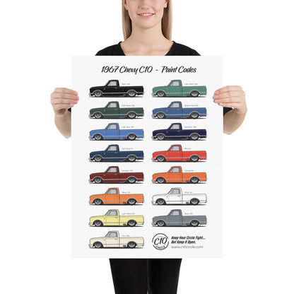 1967 Chevy C10 Paint Codes Poster (Matte Finish)