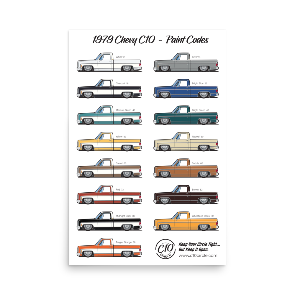 1979 Chevy C10 Paint Codes Poster (Glossy Finish)