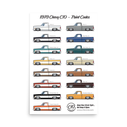 1979 Chevy C10 Paint Codes Poster (Glossy Finish)