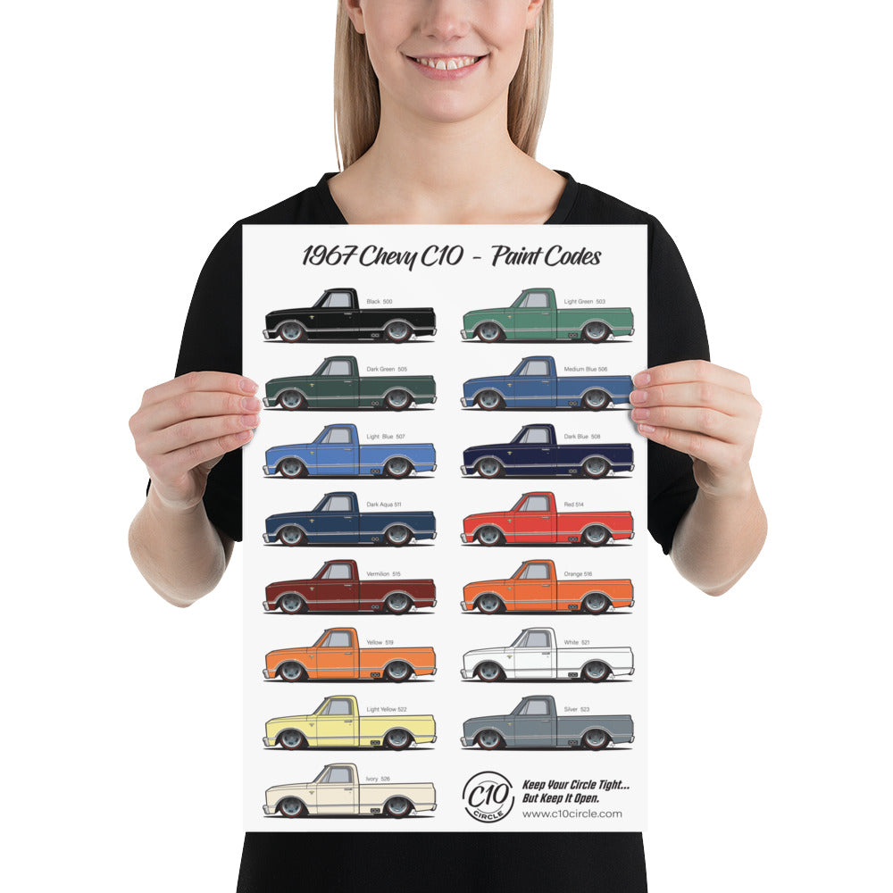 1967 Chevy C10 Paint Codes Poster (Glossy Finish)