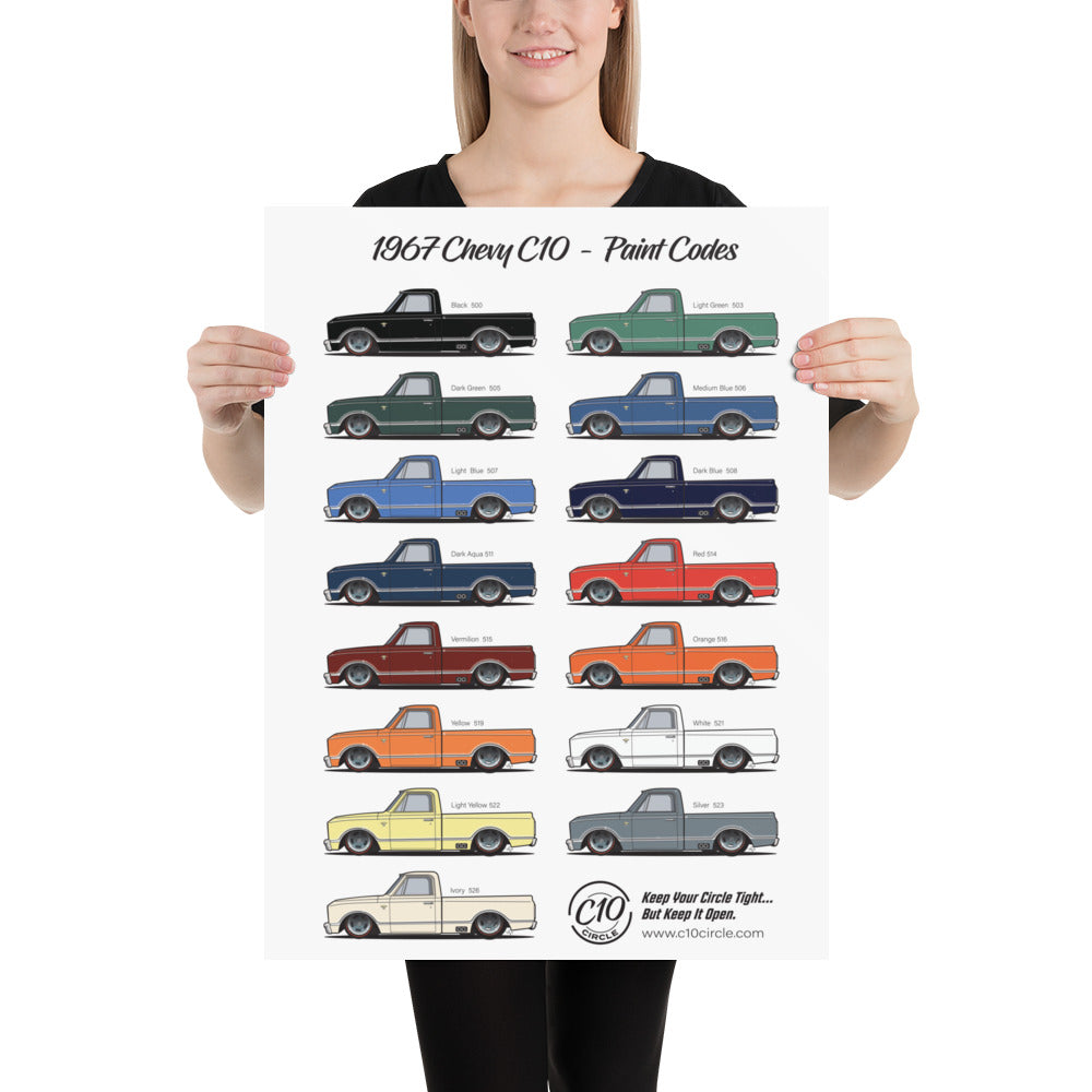 1967 Chevy C10 Paint Codes Poster (Glossy Finish)