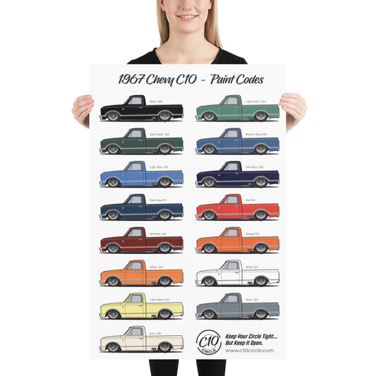 1967 Chevy C10 Paint Codes Poster (Glossy Finish)